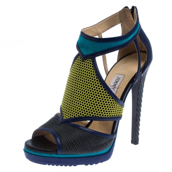 Jimmy Choo Shoes - Jimmy Choo Tricolor Leather and Suede Honeycomb Lythe Platform Sandals Size 36.5